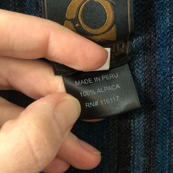 Overland Alpaca Aztec Striped Blue Open Front Ponch Cardigan - Size Large/XLarge - Picture 5 of 7